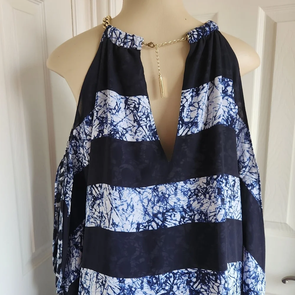 Michael Kors Striped Tie Dye Blue Chain Halter Dress‎ Size M